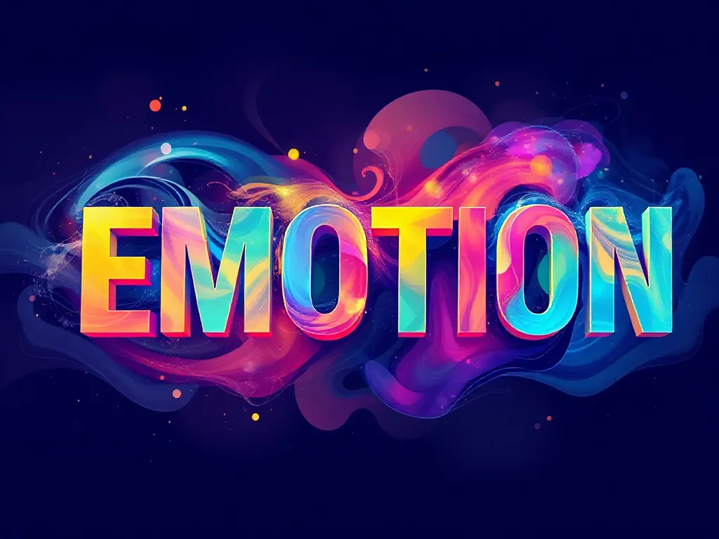"Abstract digital illustration featuring the word 'EMOTION' in vibrant colors, representing the concept of emotional intelligence in decision-making."