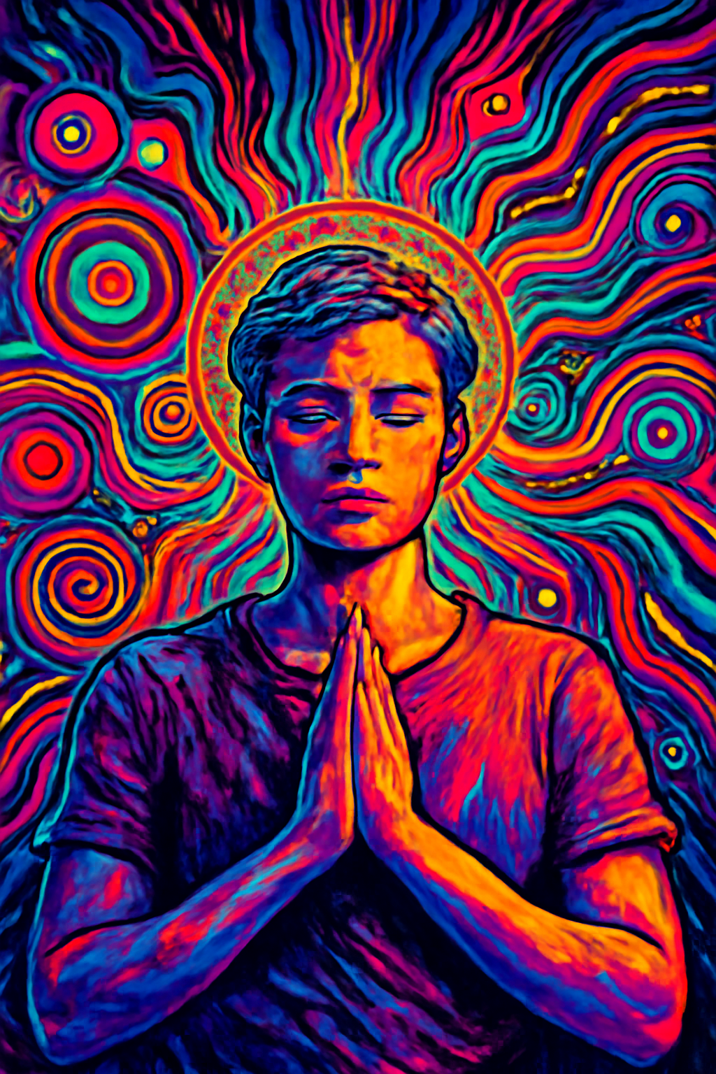 Abstract psychedelic digital illustration depicting a person with intense, vibrant colors surrounding their eyes, symbolizing emotional triggers and mental impact."