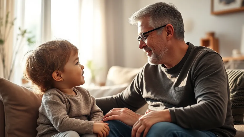 An emotionally mature parent engaging with their child in a calm, nurturing environment, showing empathy and understanding. The child feels safe and supported, symbolizing the positive impact of emotional maturity on child development
